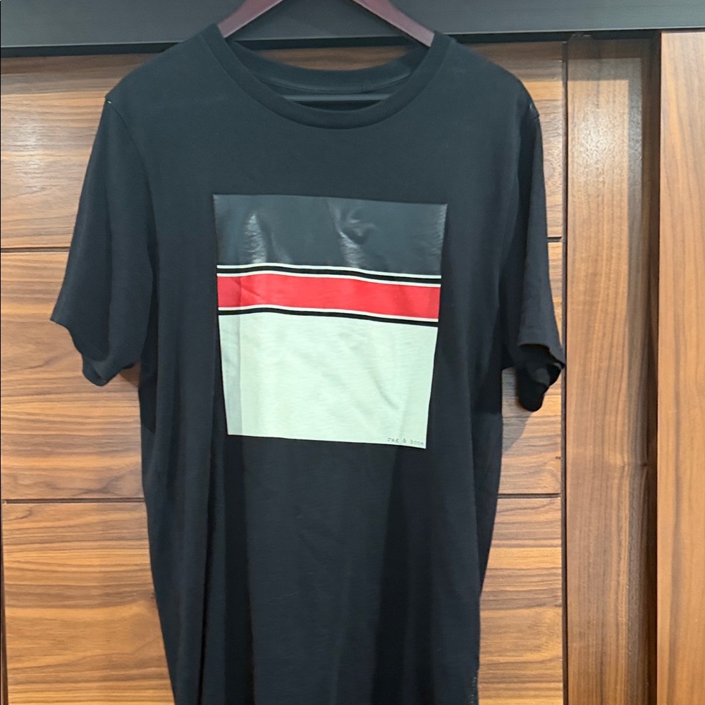rag & bone Black Tee with Red and Gray Stripe
